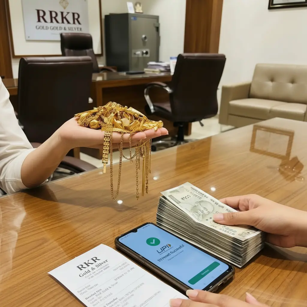 Instant cash payment counter at gold and silver buyer Trichy